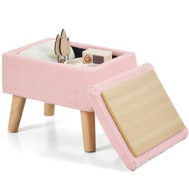 Poofzy Small Ottoman with Storage, Pink, Teddy Velvet Storage Ottoman Foot Rest for Couch, Foot Stools for Living Room