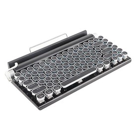 Teclado Mecánico para Juegos, Estilo de Máquina de Escribir, Teclado Retro Punk para Juegos, Teclado Bluetooth con Tecla Redonda de Metal y Retroiluminación, Interruptor Azul (Negro)