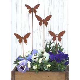 LB H&F Garden Stake, Rust Stake, Patina Rust Figure, Rust Decoration, Garden Decoration (Set of 4, Butterfly Stake, Rust)