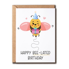 SNHDesign Happy Bee-Lated Birthday Card - Happy Birthday Card - Bee Birthday Card - Belated Birthday Card - Cute Bee Card - Greeting Card - Greeting Card