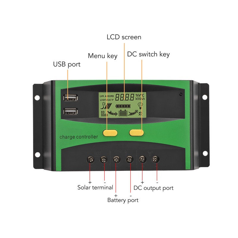 Solar Charge Controller Automatic Recognition LCD Screen Current Display Intelligent