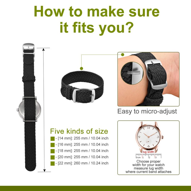 ULLCHRO Unisex Perlon Nylon Bracelet with Stainless Steel Silver Buckle,