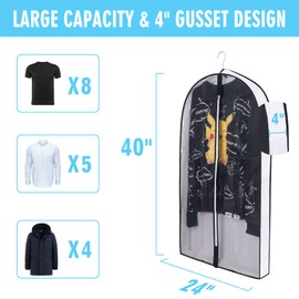 WinFong 40" Garment Bags for Hanging Clothes, Clear Moth Proof Suits Covers with 4" Gussets for Closet Storage and Travel Hanging Clothes Bag for Coat, Sweater, Jacket, Dress, Shirts, 3 Pack