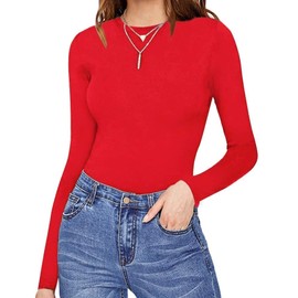 Shen&Qege Women's Bodysuits Crew Neck long Sleeve Bodysuits Tops