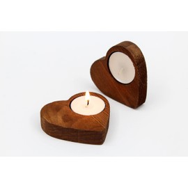 6Pcs Wood Heart-Shaped Candle Holders, Brown Wood Candle Holders, Home and Table Decor, Tea Light Candle Holders Set of 6, Heart-Shaped Tealight Candleholders, Wedding Centerpieces