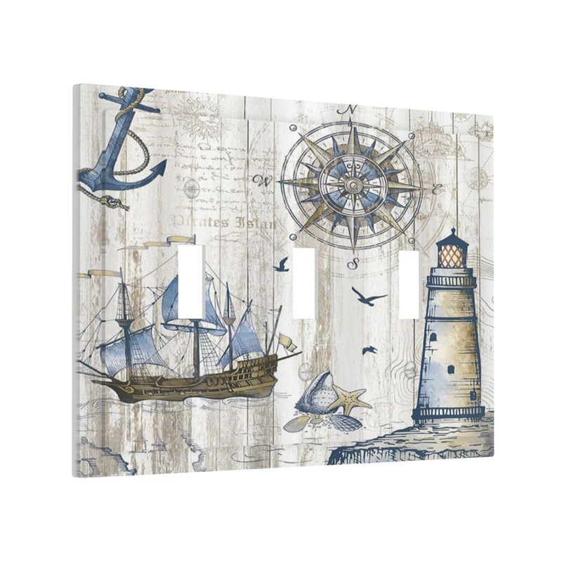 Xuejiaku Light Switch Cover Rustic Nautical Anchor Sailboat Compass Lighthouse