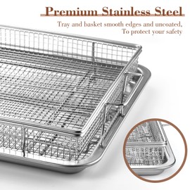 4PCS Air Fryer Basket for Oven, 15.5"x11"Nonstick Stainless Steel Baking Sheet 360°Heating Grilling Baking and Roasting Oven Air Fryer Accessories Basket and Tray for Family BBQ Party Cooking