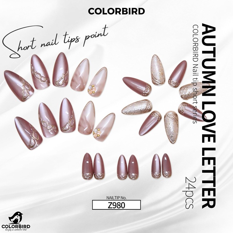 COLORBIRD Nail Tips, Short, Set of 24, Nails, Press-On Nails,