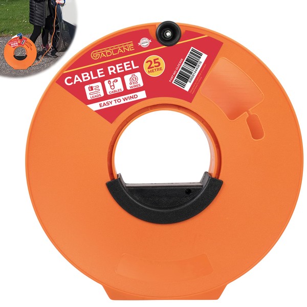 GADLANE Cable Reel Empty 25m - Camping Electric Hook Up Cable Storage Ideal for EV Cables - Garden Hose Reel, Cable Tidies Rope and Christmas Light Wheel Storage - Easy to Wind Orange Cable Holder