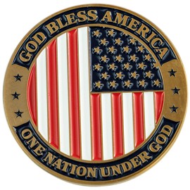 God Bless America Coin, Patriotic American Flag Military Soldiers Challenge Coin, One Nation Under God, USA Token of Independence, Christian Religious Antique Gold Plated Prayer Token Gift