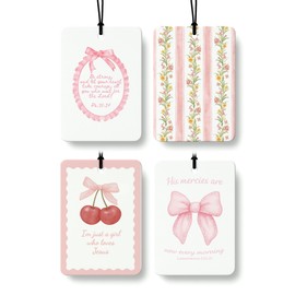 EKGJW Christian Preppy Pink Cologne Car Air Freshener 4 Pcs, Coquette Pink Bow Cherry Floral Bible Verse Hanging Air Freshener for Cars Bathroom Dorm Books Decor, Cute Accessories Gifts for Women