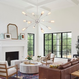 Sputnik Chandeliers 12-Light, Modern Brushed Nickel Sputnik Ceiling Light Fixture, Brushed Nickel Dining Room Light Fixture Industrial for Living Room, Kitchen, Hallway, Foyer, Bedroom