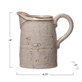 Creative Co-Op 28 oz. Stoneware, Reactive Glaze, White (Each One Will Vary) Pitcher, 6.25"