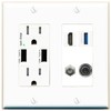 RiteAV HDMI and Coax USB3 + 3.5mm Jack Wall Plate - USB Outlet [White]