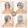 QUEENTAS Peluca Gris De 30 Cm Para Mujer, Color Gris