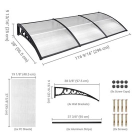 Yescom Door & Window Poly Awning Canopy 120" x 40" - Colour: Clear Black(Spliced), Size: 10ft