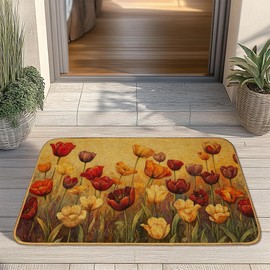 Yellow Tulips Autumn Door Mat, Home Entrance Low Profile Welcome Doormat, Indoor Decor for Front Door 30x17 Inch, Summer Garden Patio Decor