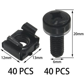 40 Sets M6 Mount Cage Nuts screws,Rack Mounting Bolts for Server Cabinet (Black)