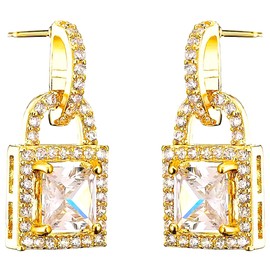 Razzberry Womens Luxury Zircon Pave Drop Stud Earrings, 18K Gold Plated, 22cm Drop, 1cm Width, 3.74g Weight (Gold)