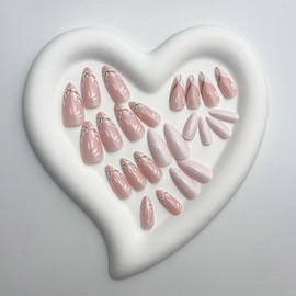 24pcs Medium Almond Press on Nails Fake Nails with White Leaves Design Glossy Artificial Acrylic False Nails Full Cover Pink Glue on Nails Gold Swirl Reusable Stick on Nails for Women Manicure…