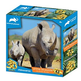 Animal Planet AP13791 Rhinocers 63 Pieces Rhinoceros 3D Effect Jigsaw Puzzle, Multicolour