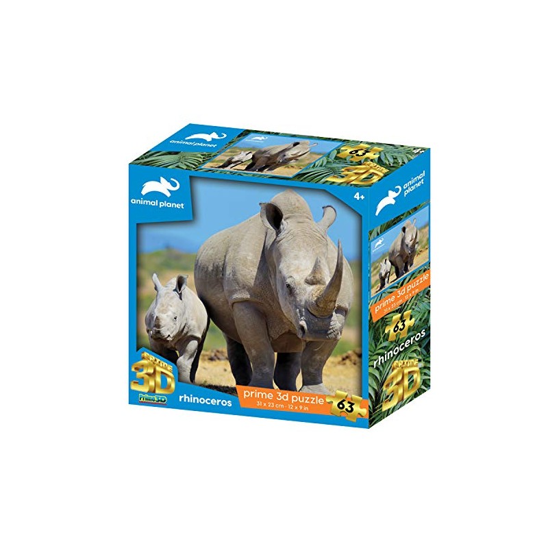 Animal Planet AP13791 Rhinocers 63 Pieces Rhinoceros 3D Effect Jigsaw