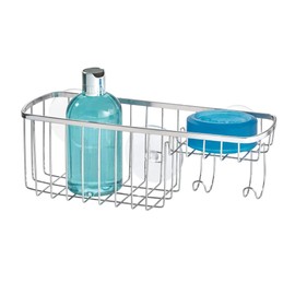 iDesign Gia Polished Stainless Steel Bathroom Suction Combo Organizer Basket - 11" x 4.25" x 4"