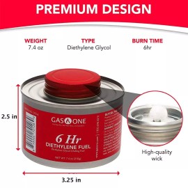 GASONE CFD-6-6 Gas One 6 pk-6 Hr Cooking Fuel Wick Liquid Safe Fuel & Lid Opener