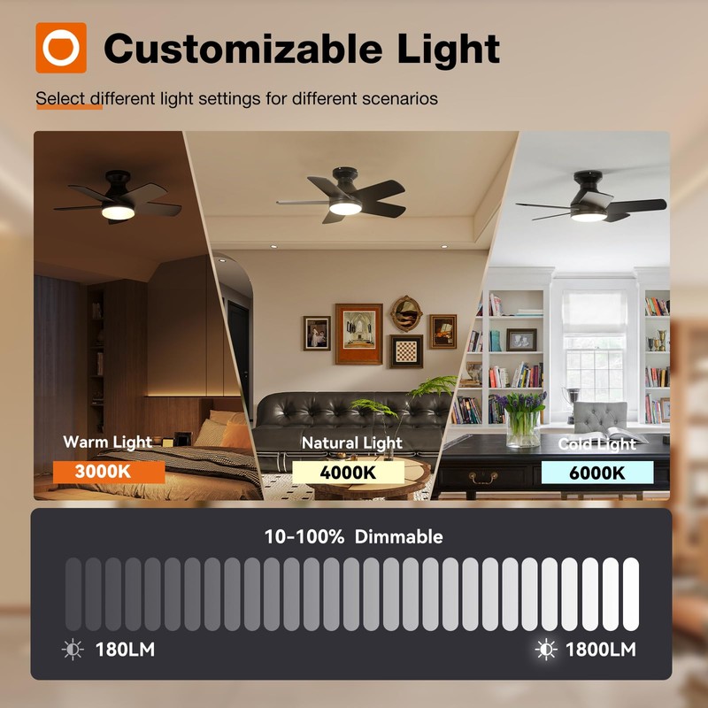 addlon Ceiling Fans with Lights, 32 inch Low Profile Ceiling