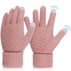 Women's Winter Warm Touchscreen Gloves, Thermal Knit Soft Fleece Lined Gloves Winter Texting Gloves Elastic Cuff Anti-Slip Gloves