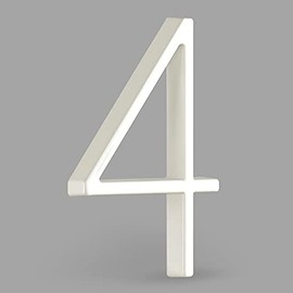 HASWARE Floating House Number Sign: 5 inch Modern Door Signage - Striking for Street Home Address Numerals (4, White)