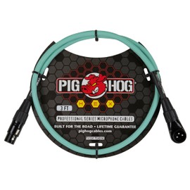PIG HOG PHMH3SGR Hex Series 3-feet Right Angle Microphone Mic Cable 6 Sided Spiral-Extrusion PVC Sleeve XLR - Right Angle XLR Connector -Seafoam Green