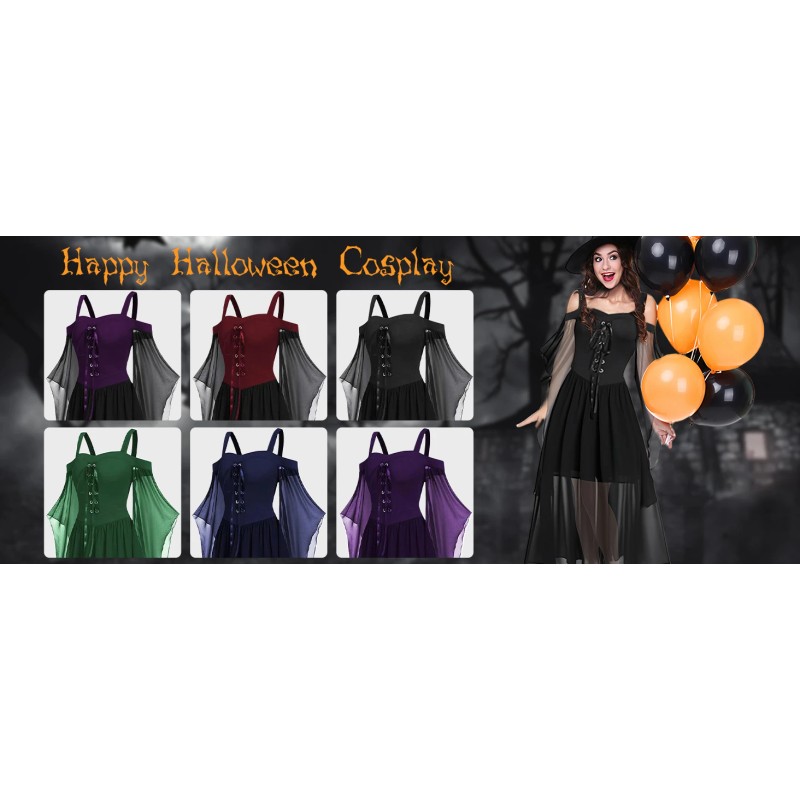 Women's Gothic Punk Style Off-the-shoulder Butterfly Sleeve Easter Cosplay Party
