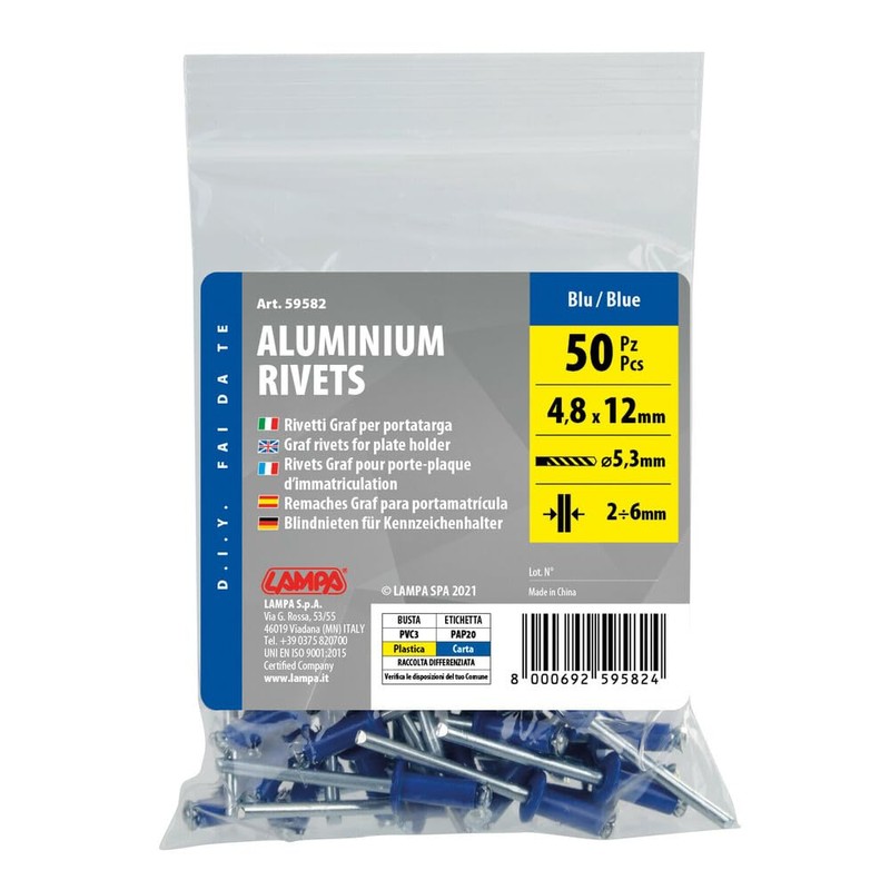 Aluminium Rivets Set of 50 Blind Rivets for Number Plate