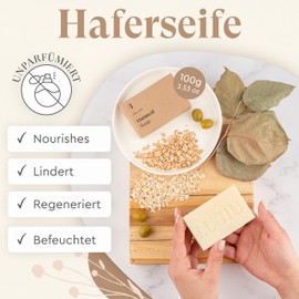 lubiu Haferseife - 100g Natürliche Seife Stück für Empfindliche Haut als Kinderseife, Handseife Fest oder Duschseife für Erwachsene - Naturseife Bio