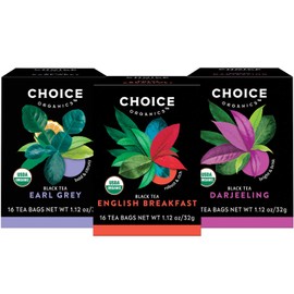 Choice Organics - Organic Black Tea Variety Pack Sampler (3 Pack) - Includes English Breakfast, Earl Grey, and Darjeeling Teas - Fair Trade - Compostable - 48 Organic Black Tea Bags