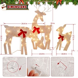 Joliyoou Christmas Yard Decoration, Set of 3 Pre-lit Reindeer with 60 LEDs Warm White Lights, 2D Light Up Tinsel Reindeer Family for Xmas Front Door Indoor Outdoor Lighted Holiday Displays