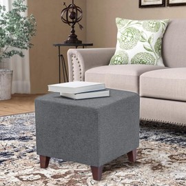 Joveco Square Ottoman Fabric Cube Foot Rest Stool with Wooden Legs, Footstool Coffee Table Seat for Living Room Bedroom Couch (Dark Grey)