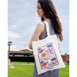 Panfurco Aesthetic Canvas Tote Bag for Women, Cotton reusable shopping bags with Inner Pocket (09 Fish)