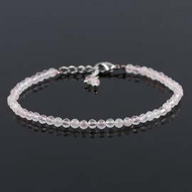 GEMKORA Natural Real Rose Quartz Crystals Bracelet, 3mm Best Grade Micro Cut Beads, Chakra Energy Healing Gemstone, Beautiful Simple Jewellery, Silver Plated Jewellery 7+1 inch