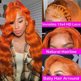 30 Inch Lace Front Wig Human Hair Pre Plucked 13X4 Ginger Orange Body Wave Human Hair Wigs for Black Women HD Lace Frontal Wigs Human Hair 180% Density