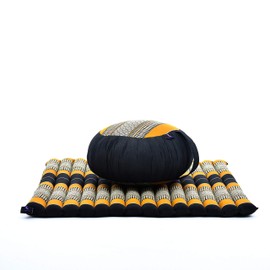 Leewadee Meditation Cushion Set: Round Zafu Pillow and Large Square Zabuton Mat for Floor Seating Eco-Friendly Organic and Natural, Kapok