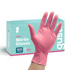 GUSTO Pink Nitrile Disposable Gloves - Latex & Rubber Free, Non-Sterile Powder Free Gloves (Formerly Comfy Package) (Large)