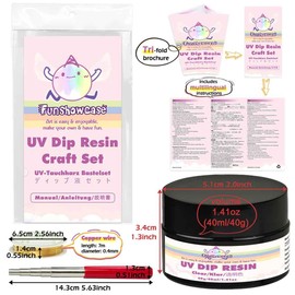 FUNSHOWCASE UV Dip Resin for Wire Flower, DIY Wire Art Low Odor Handmade Set, Transparent UV Dip Resin-40ml, 4mm(0.15inches) Copper Wire roll 7m(22.9fts), Winding Rod Size 5mm-9mm(0.19-0.35inches)