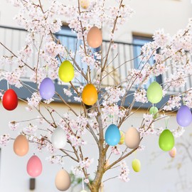 ZZOUFI Plastic Easter Eggs for Hanging Outdoors, 24 Pieces Colourful Easter Eggs Outdoor, Decorative Easter Eggs, Pastel, Easter Eggs Plastic for Hanging Outdoors, Large, Weatherproof