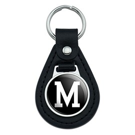 Graphics and More Letter M Initial Black White Black Leather Keychain