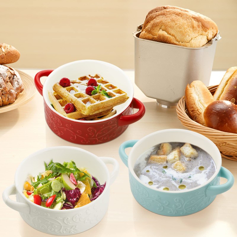 Okllen 4 Pack Ceramic Soup Bowls with Handles, 20 Oz