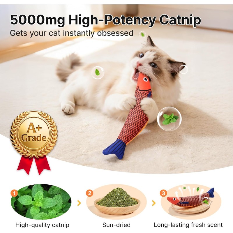 Furlof Cat Toy Fish Fidget Movable Cat Toy Fish Fidget