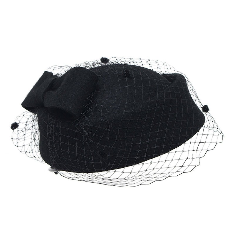 Pillbox Hat, Wedding Hat Caps with Veil Vintage Bow Fascinator