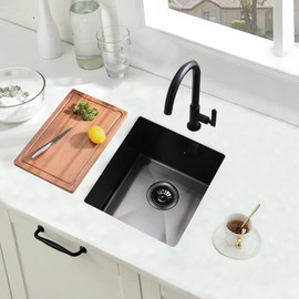 BoomHoze Black Undermount Bar Sink, 15 x 17 inch Undermount Kitchen Sink Small Wet Bar 16 Gauge Stainless Steel Single Bowl for Outdoor RV